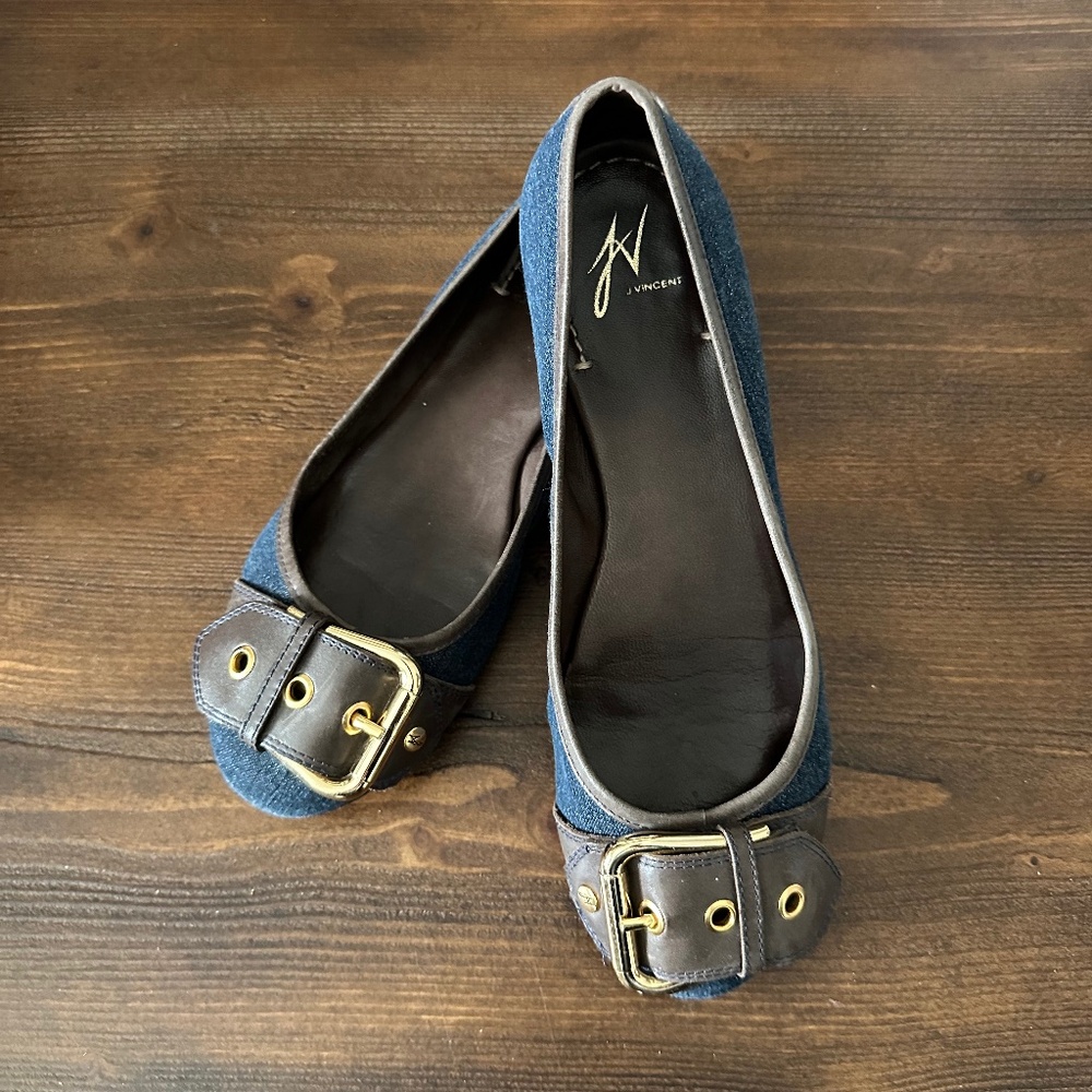 J Vincent Catalina Denim & Leather Flats Size 7 M